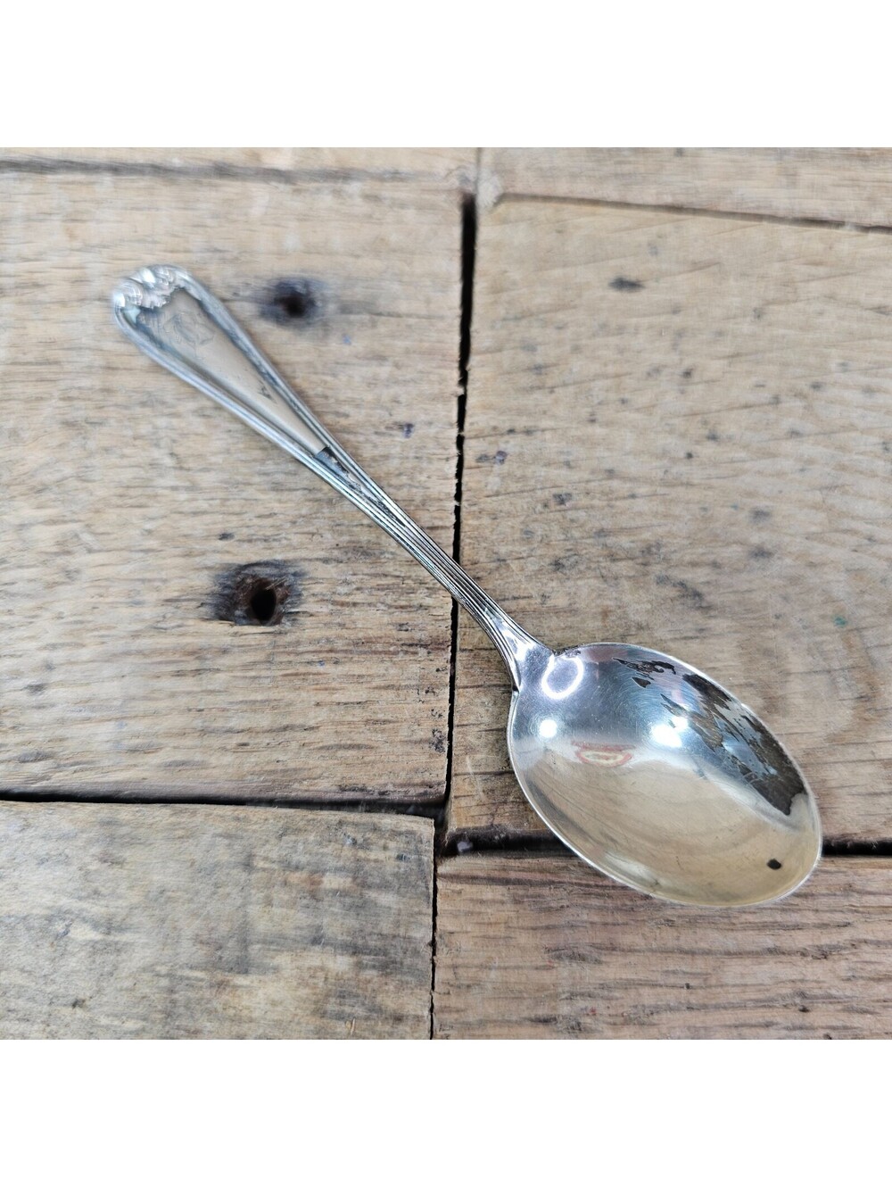 Antique Sterling Silver Spoon Ornate Scroll Handle Engraved Monogram 10.2g